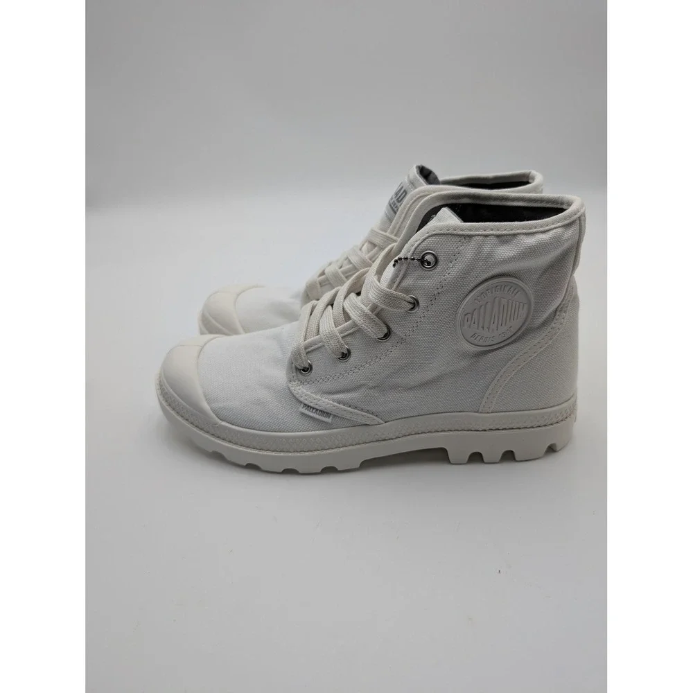 Palladium Boots Womens Size 9 White Canvas Ankle Combat Lug Sole‎ 92352-116-M